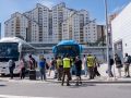 Viajeros acceden a uno de los servicios mínimos, ayer, en la estación