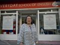 Ana López Fernández, ante su escuela de inglés en la calle Pígara