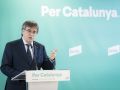 El presidente de JxCat, Carles Puigdemont, este lunes durante una comparecencia ante los medios sin admitir preguntas