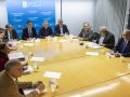 Los conselleiros de Educación, Román Rodríguez, y Sanidad, Antonio Gómez Caamaño, junto a representantes de las tres universidades, participan en la reunión del consejo para la coordinación de la docencia clínica en Galicia