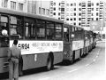 Autobuses de la Compañía de Tranvías, en el barrio de Adormideras, el tres de diciembre de 1992