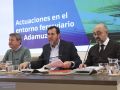 El secretario de Estado Santano, el Ministro Puente y el presidente del Adif, Pedro Marco de la Peña, en la conferencia  de este viernes