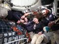 Imagen distribuida por la NASA que muestra a los cuatro astronautas de Artemis II dentro de la nave Orión