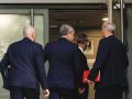 El expresidente del Gobierno, José Luis Rodríguez Zapatero (2i), llega a la Audiencia Nacional para declarar como investigado por organización criminal, tráfico de influencias y falsedad en la causa sobre el préstamo a la compañía aérea Plus Ultra