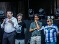 Augusto César Lendoiro (primero a la izquierda) y el exfutbolista Iago Iglesias (segundo a la derecha) fueron los encargados de dar el pregón en la Fiesta de Monte Martelo