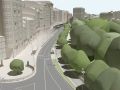 Recreación del aspecto final de los Cantones una vez hayan concluido las obras de urbanización, con la exedra rodeando un árbol solitario