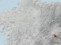 Imagen de la cartografía del IGN con el terremoto del Bierzo marcado en rojo