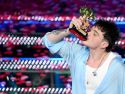 Sanremo (Italy), 16/02/2025.- Italian singer Olly kisses his trophy on stage after winning the 75th edition of the Sanremo Italian Song Festival, in Sanremo, Italy, 15 February 2025. The music festiva