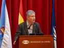 El rector de la UDC, Ricardo Cao, esta mañana, interviene en la reunión del Claustro