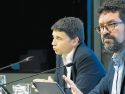 Los secretarios de Estado de la Seguridad Social, Borja Suárez, y de Trabajo, Joaquín Pérez Rey, ayer, durante la presentación de los datos de paro registrado y de afiliación