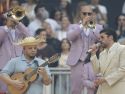 El cantante y compositor puertorriqueño Bad Bunny durante el concierto que ha ofrecido este sábado en el estadio Metropolitano, en Madrid