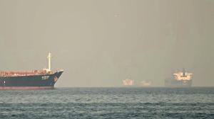 Un barco turco pasa por el estrecho de Ormuz