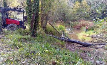 Tareas de limpieza en el cauce del río Mero a su paso por Cambre