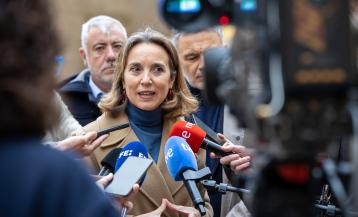 Cuca Gamarra, en declaraciones a los medios este domingo en Logroño