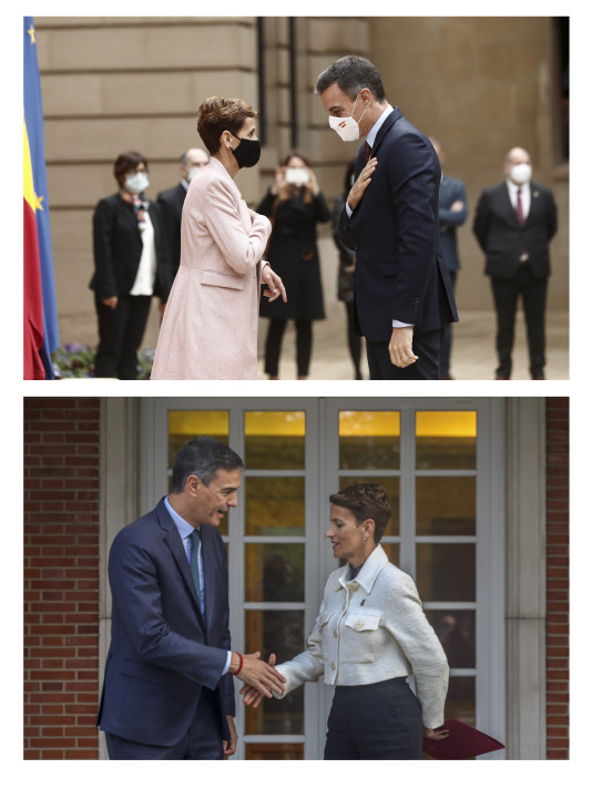 Saludo de Pedro Sánchez y la presidenta de Navarra, María Chivite @ Jesús Diges y Kiko Huesca
