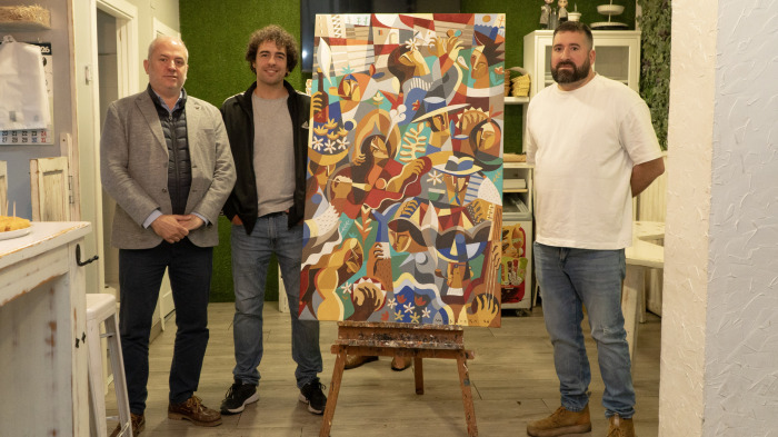 Castro, Mosquera y Pujades con el cartel de las fiestas