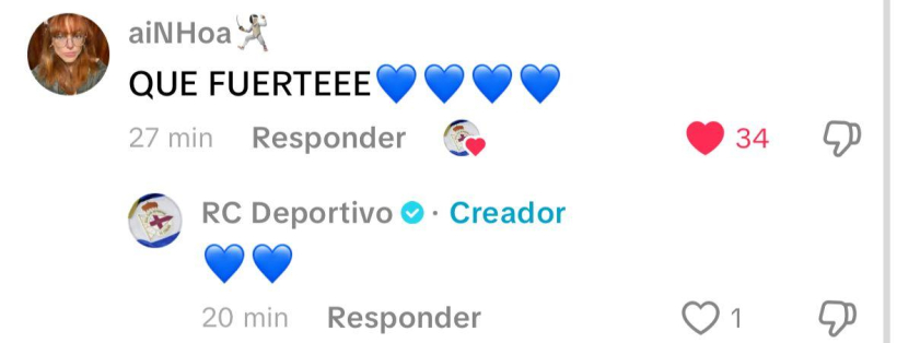 Comentario de la pareja de Tinho en la publicación del Dépor