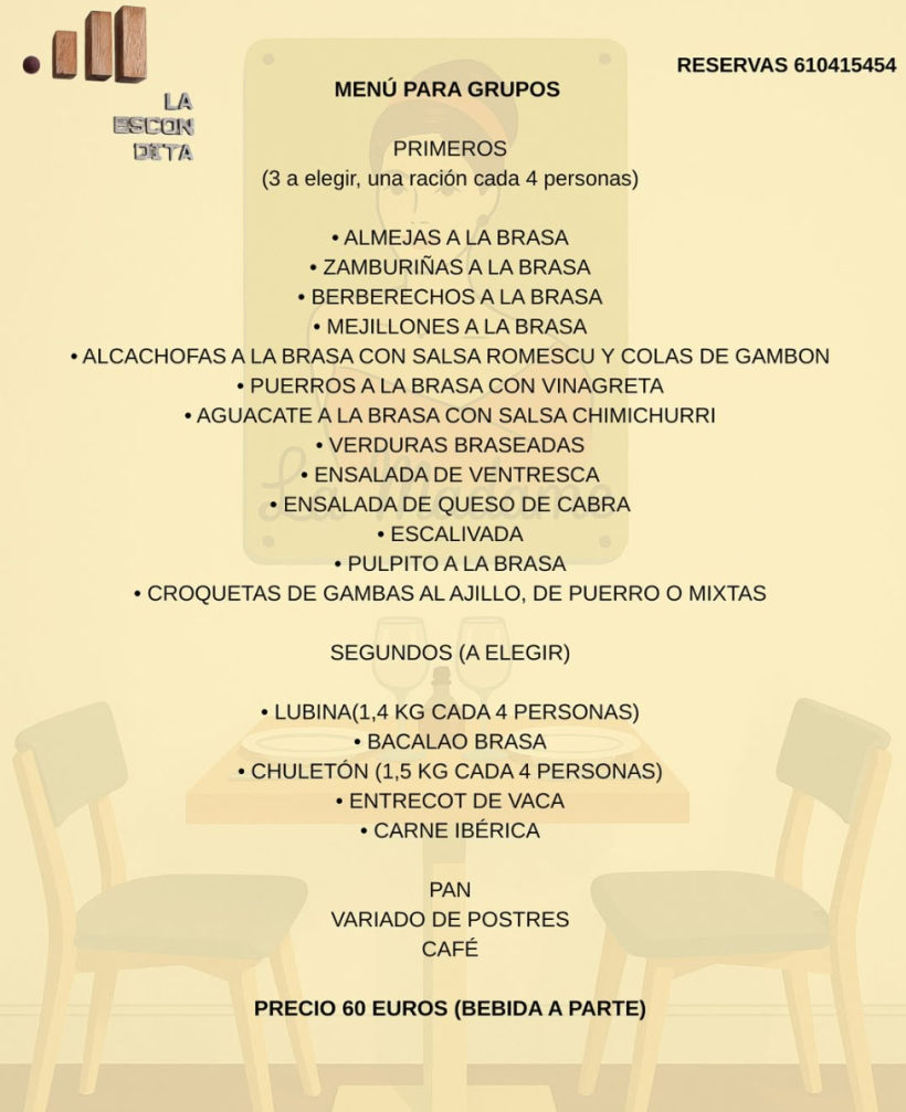 Menú para grupos La Escondita