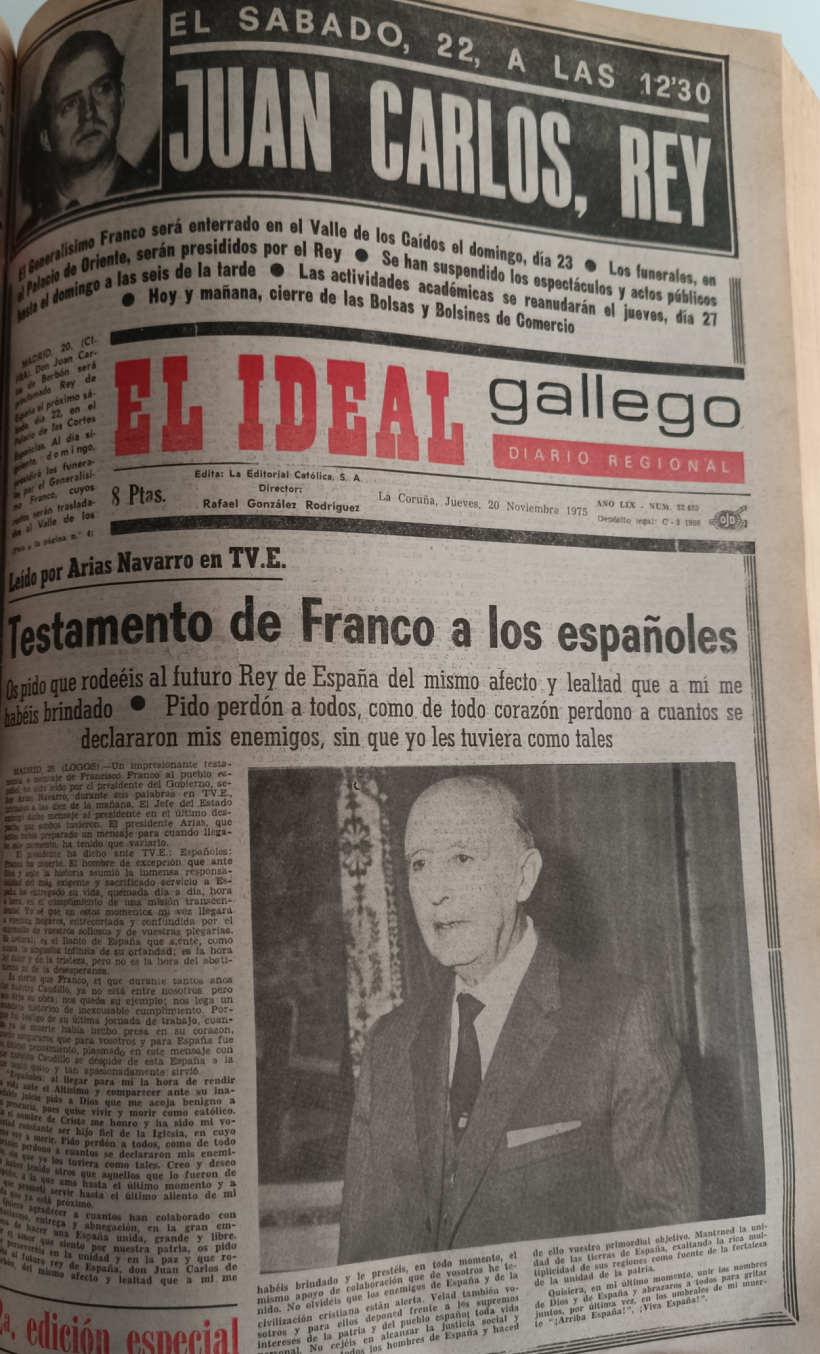 Segunda edición del 20 de noviembre de 1975 lanzada por El Ideal Gallego tras la muerte de Franco