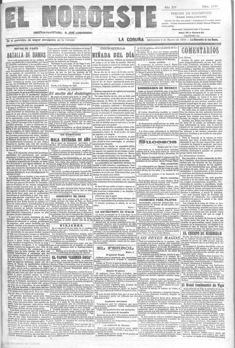 Edición de El Noroeste con la crónica de la primera Cabalgata de Reyes de la historia de A Coruña