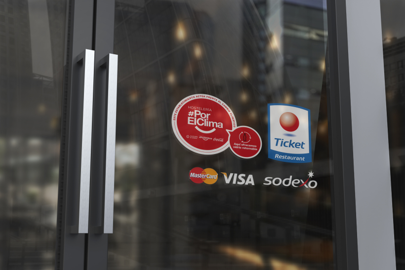 Pegatina en la puerta del local