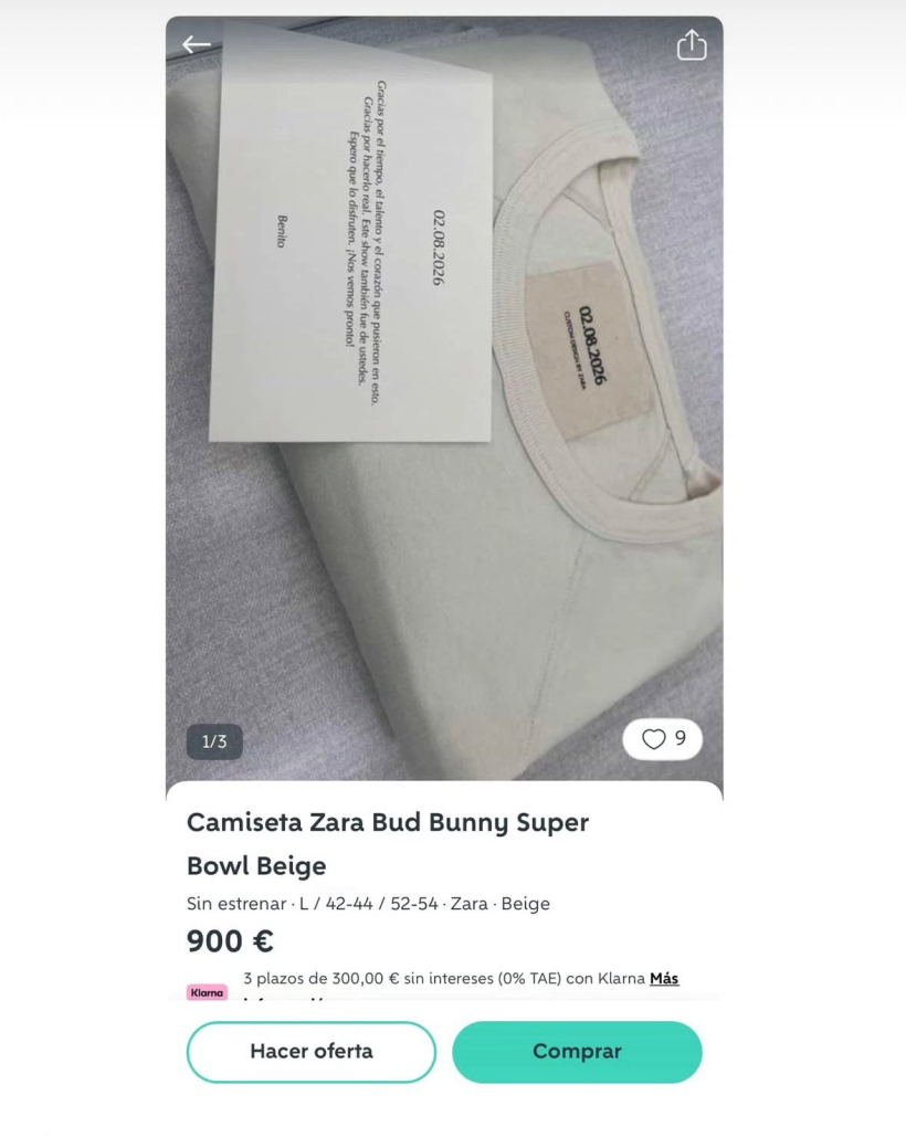 La camiseta conmemorativa de Bad Bunny a los empleados de Arteixo en Wallapop