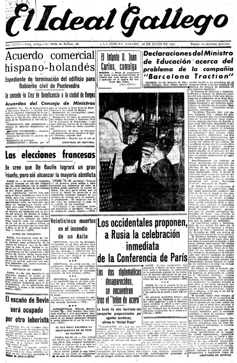 Portada de El Ideal Gallego del 16 de junio de 1951
