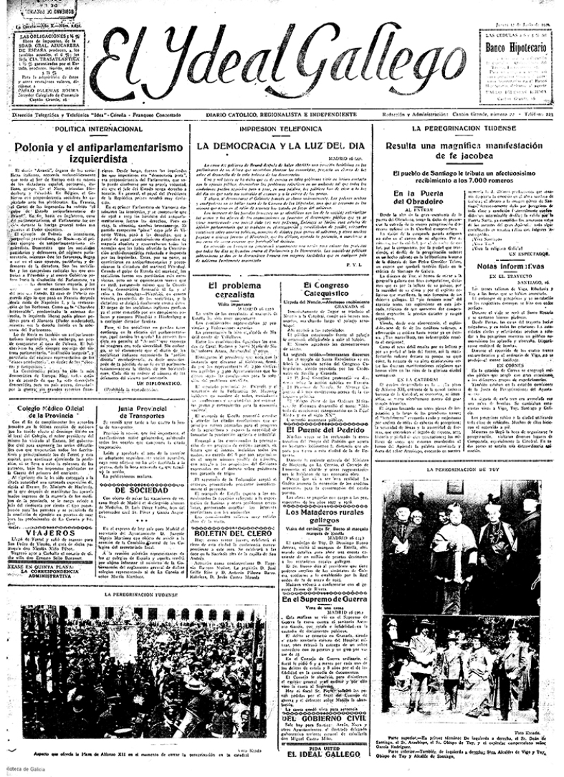 Portada de El Ideal Gallego del 17 de junio de 1926