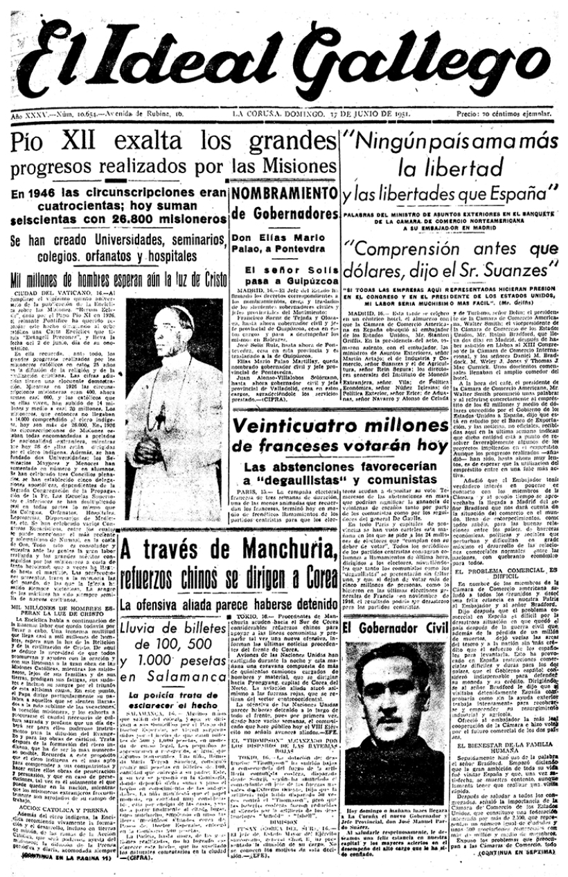 Portada de El Ideal Gallego del 17 de junio de 1951