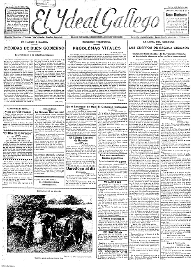 Portada de El Ideal Gallego del 18 de junio de 1926