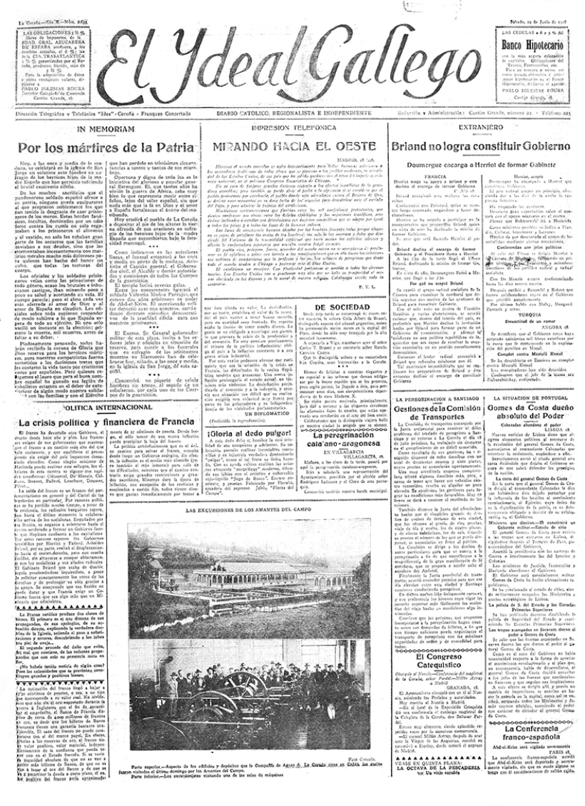 Portada de El Ideal Gallego del 19 de junio de 1926