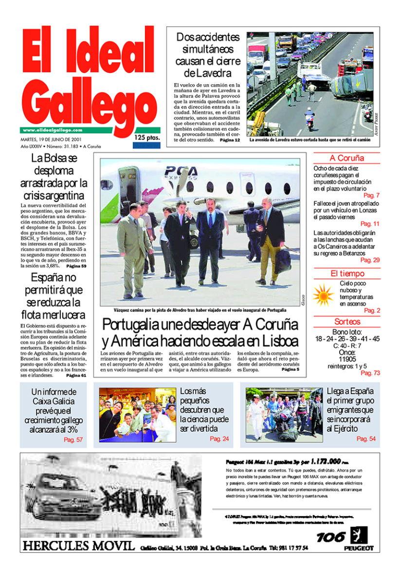 Portada de El Ideal Gallego del 19 de junio de 2001