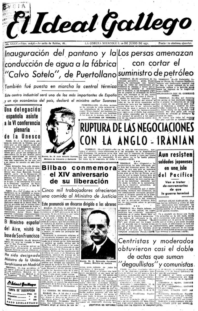 Portada de El Ideal Gallego del 20 de junio de 1951