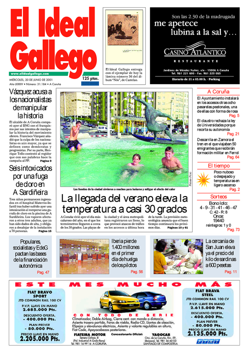 Portada de El Ideal Gallego del 20 de junio de 2001