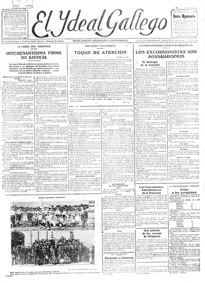 Portada de El Ideal Gallego del 22 de junio de 1926