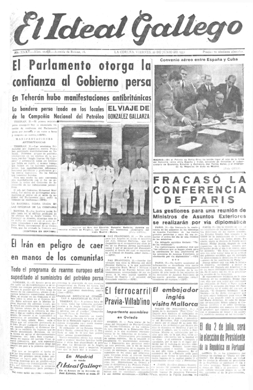 Portada de El Ideal Gallego del 22 de junio de 1951