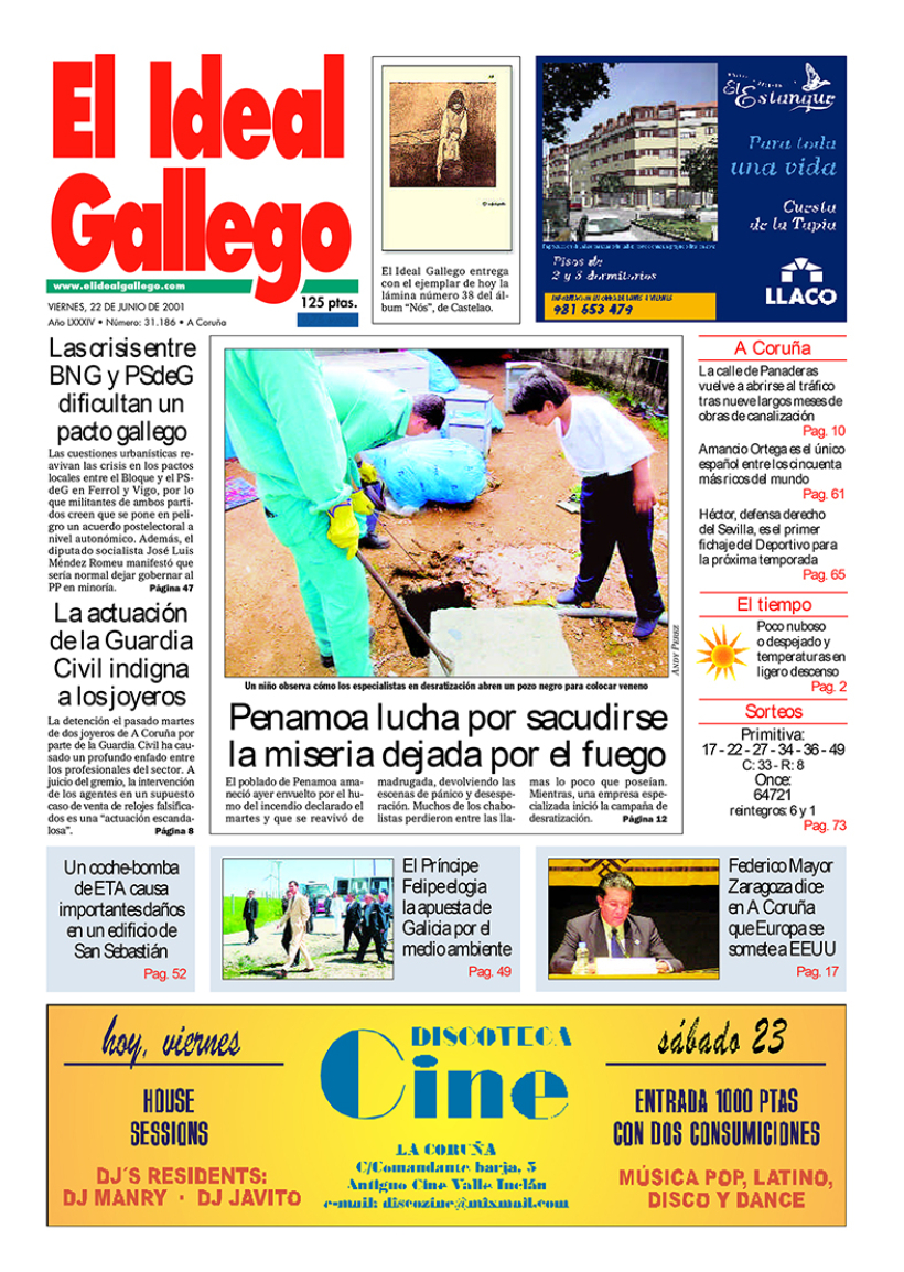 Portada de El Ideal Gallego dle 22 de junio de 2001