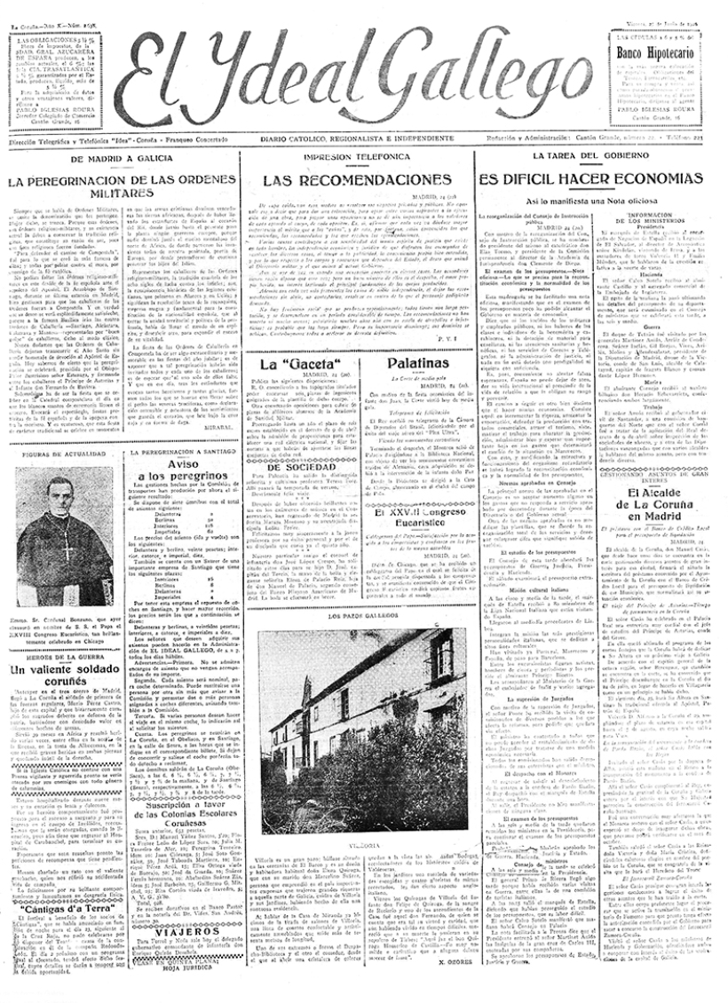 Portada de El Ideal Gallego del 25 de junio de 1926