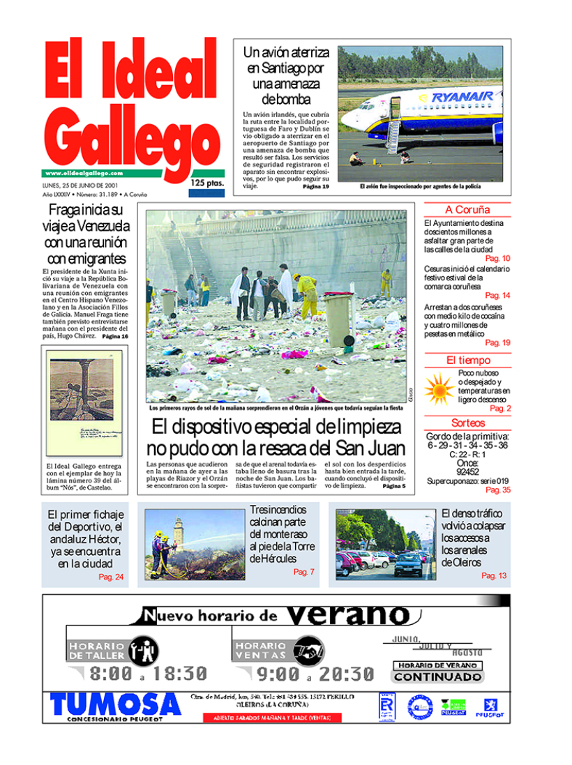 Portada de El Ideal Gallego del 25 de junio de 2001