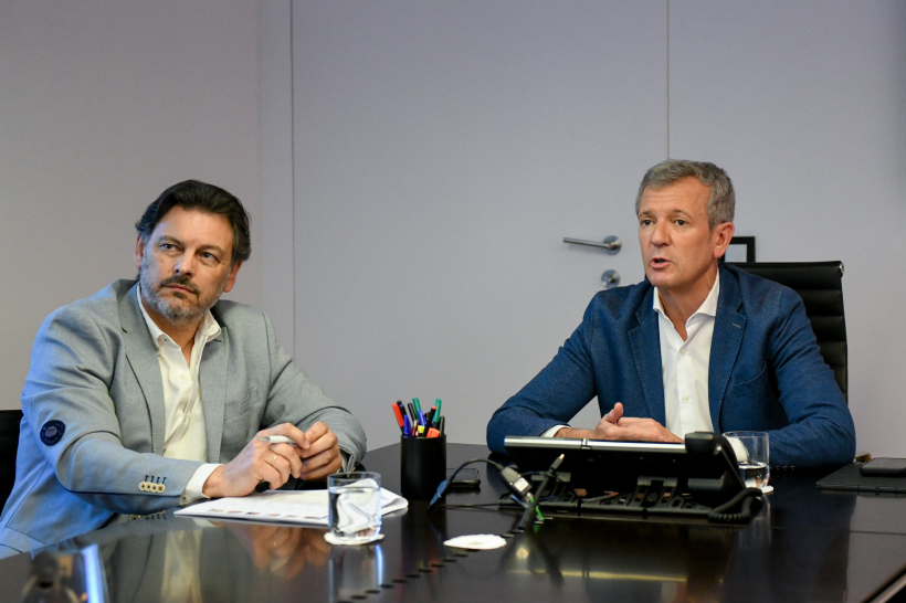 Alfonso Rueda y Rodríguez Miranda, durante su reunión telemática con los centros gallegos de Venezuela
