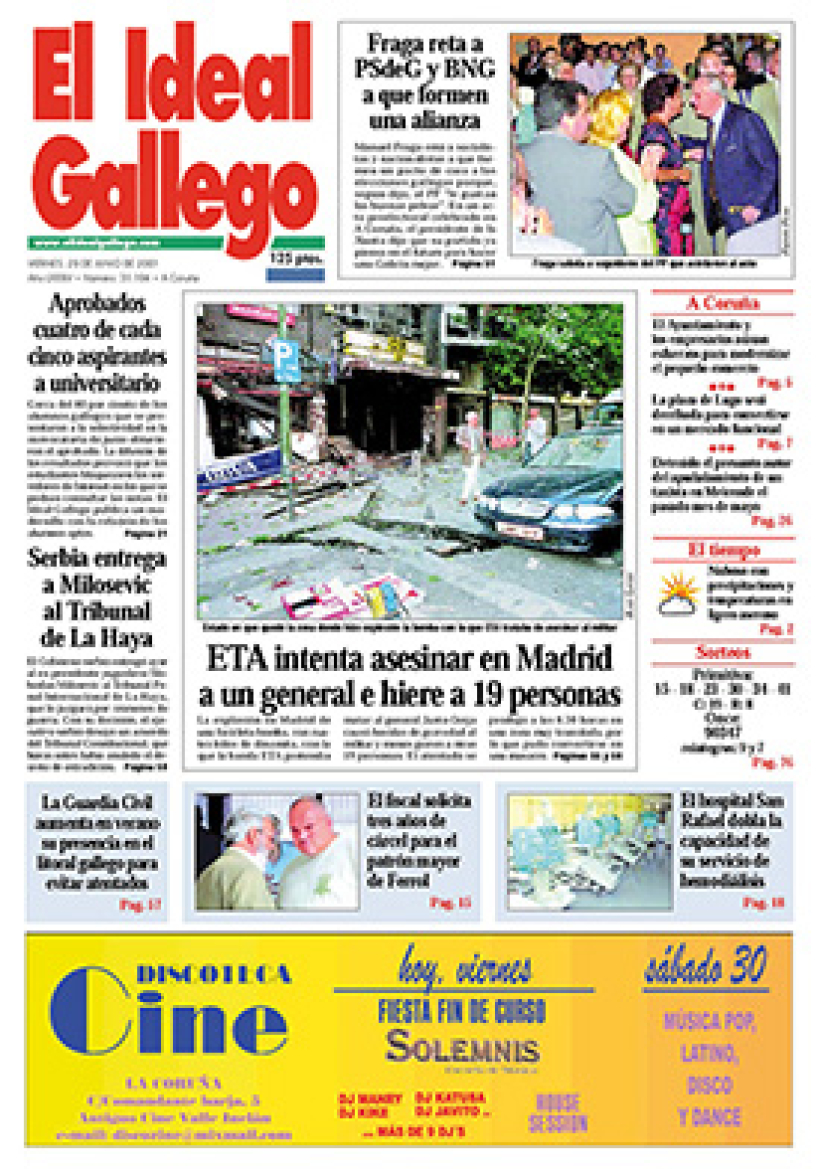 Portada de El Ideal Gallego del 29 de junio de 2001