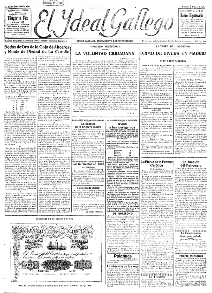 Portada de El Ideal Gallego del 30 de junio de 1926