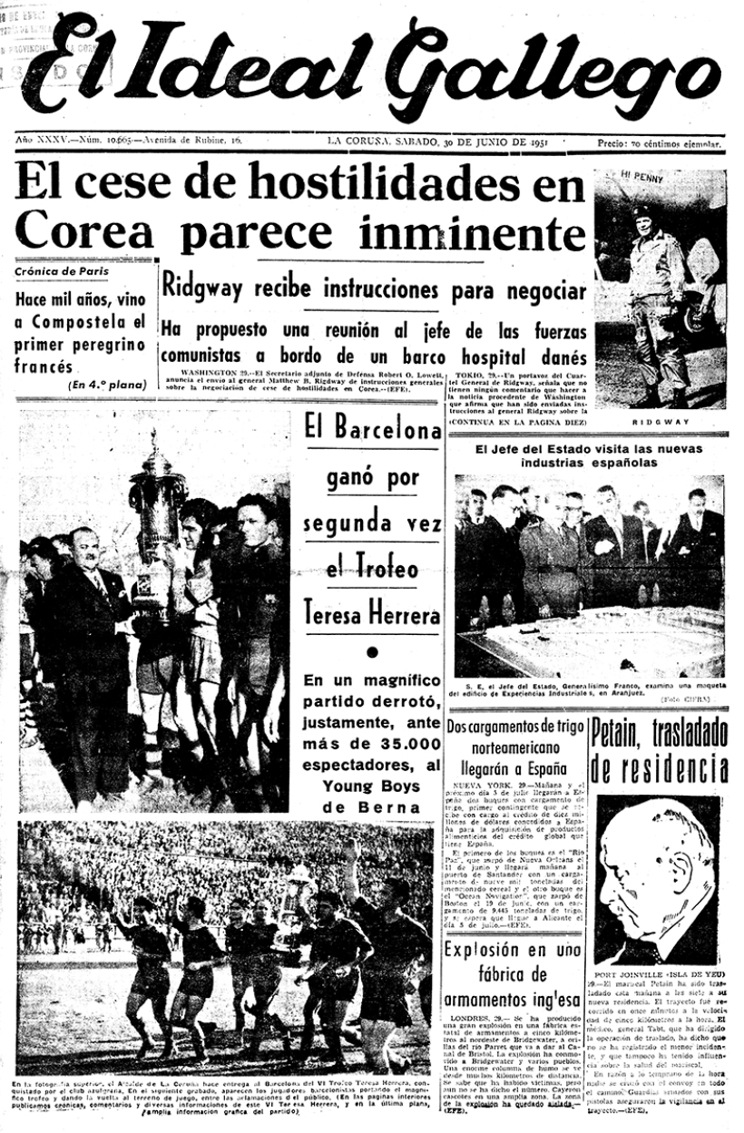 Portada de El Ideal Gallego del 30 de junio de 1951