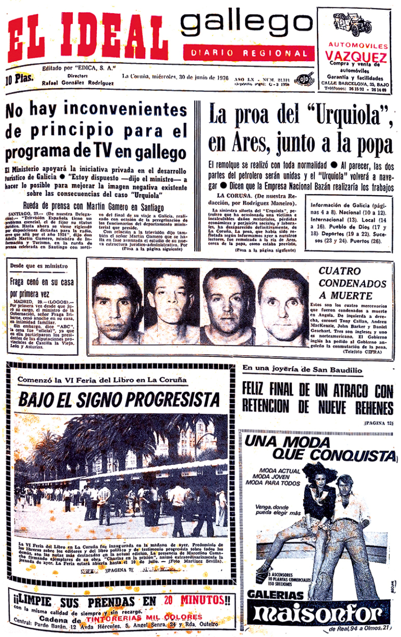 Portada de El Ideal Gallego del 30 de junio de 1976