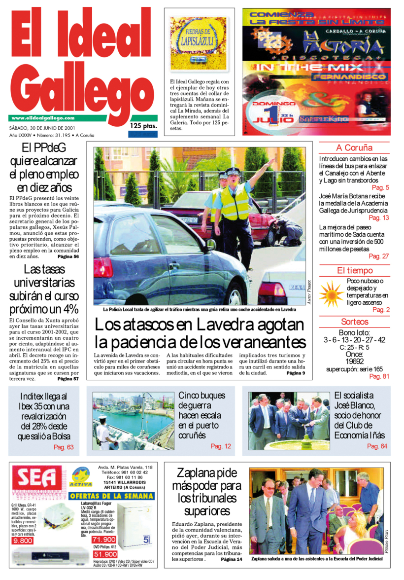 Portada de El Ideal Gallego del 30 de junio de 2001
