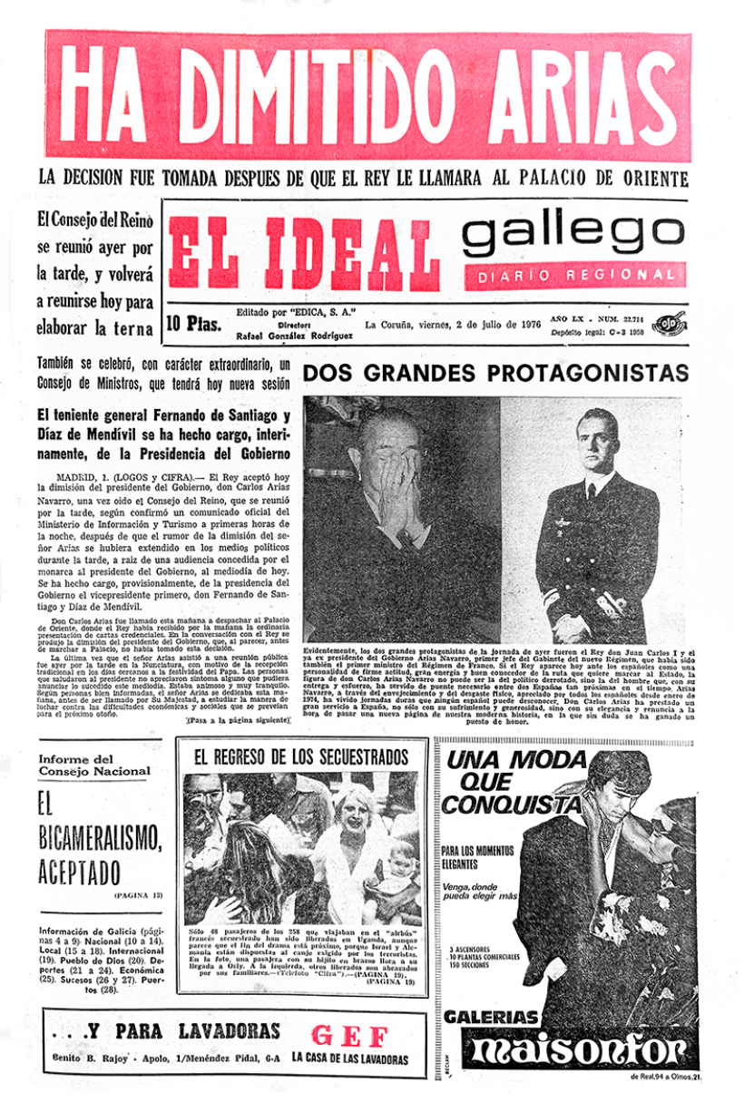 Portada de El Ideal Gallego del 2 de julio de 1976