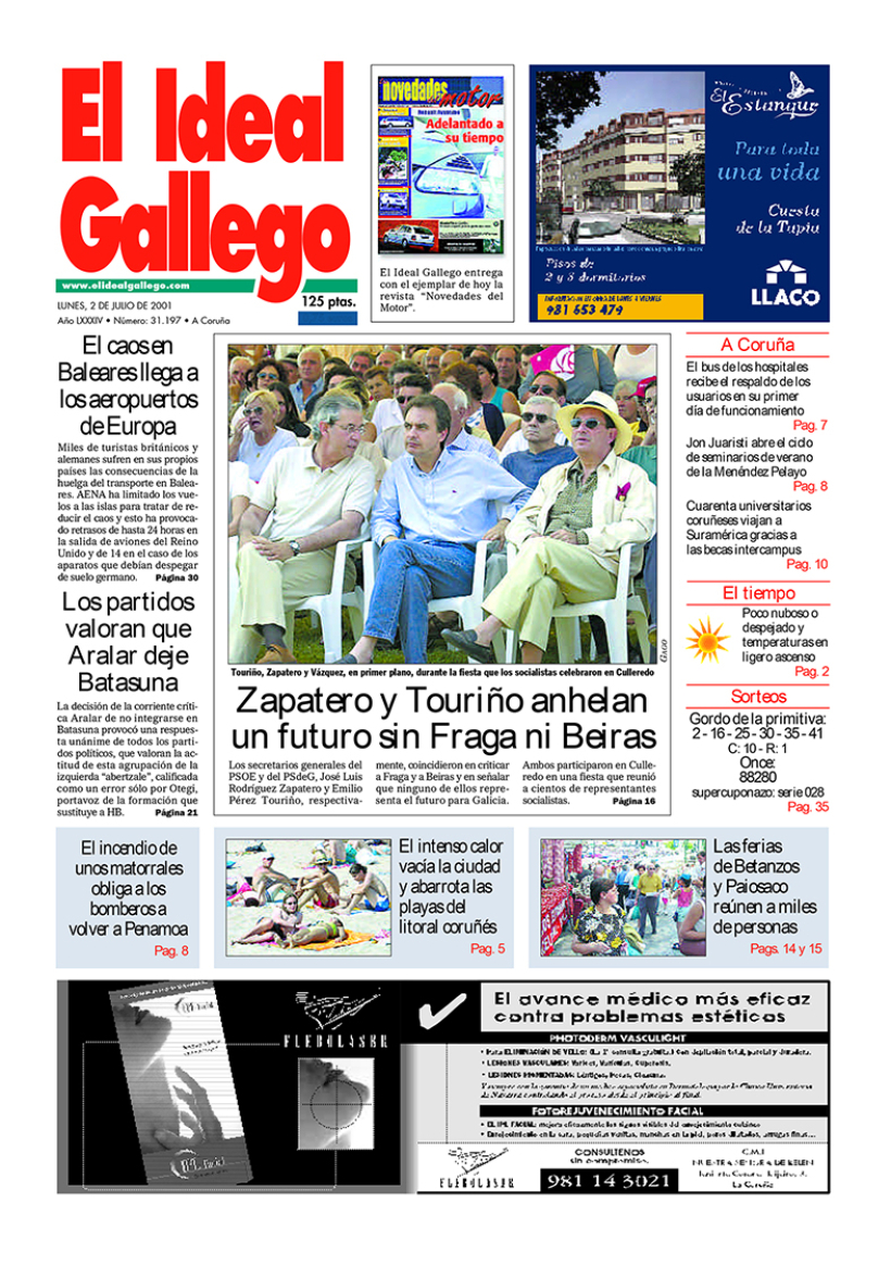 Portada de El Ideal Gallego del 2 de julio de 2001
