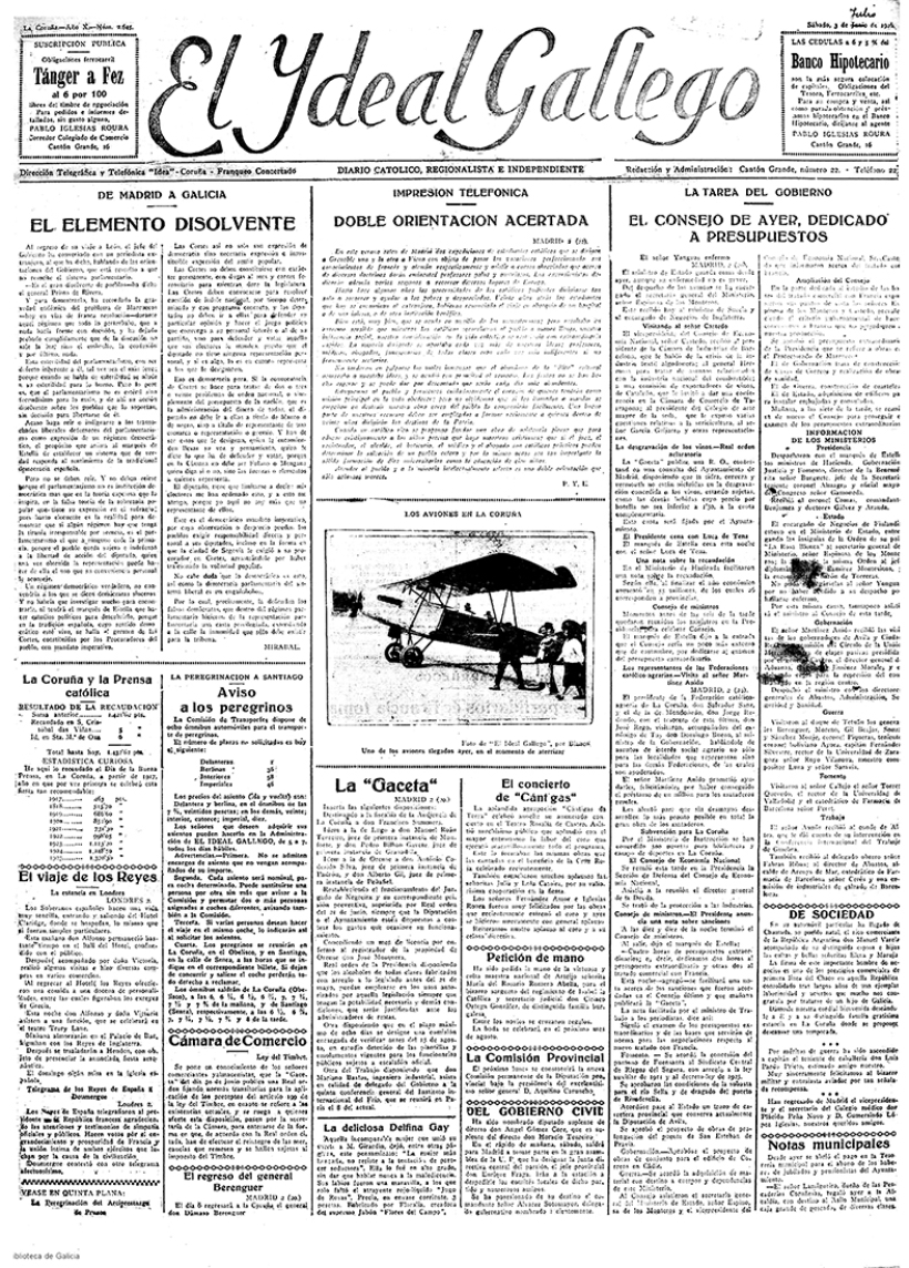 Portada de El Ideal Gallego del 3 de julio de 1926