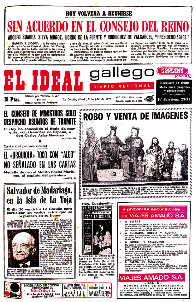 Portada de El Ideal Gallego del 3 de julio de 1976