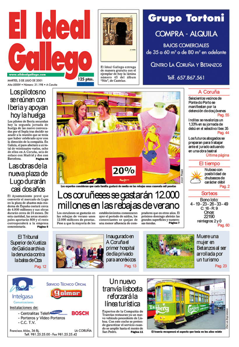 Portada de El Ideal Gallego del 3 de julio de 2001